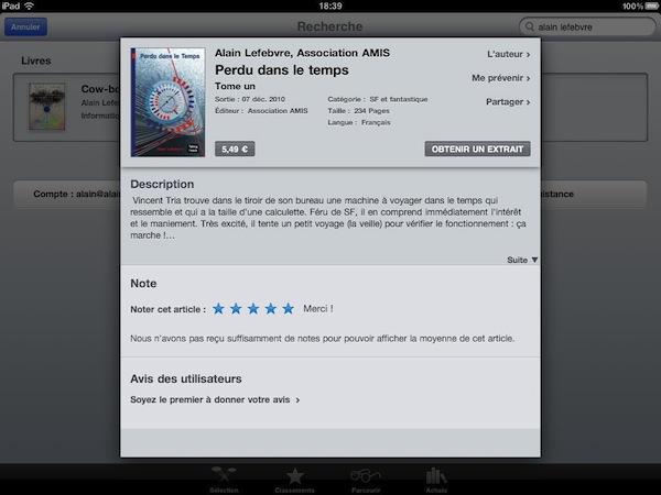 Perdu dans le temps - tome 1 désormais disponible sur l'iPad...