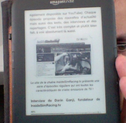 Une page intérieure de "Simracing" sur le Kindle de l'auteur