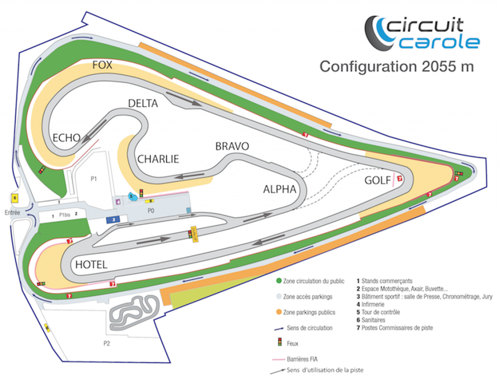 Voici le plan officiel du circuit. Carole est un tracé court avec une partie assez sinueuse entre "Alpha" et "Echo"...